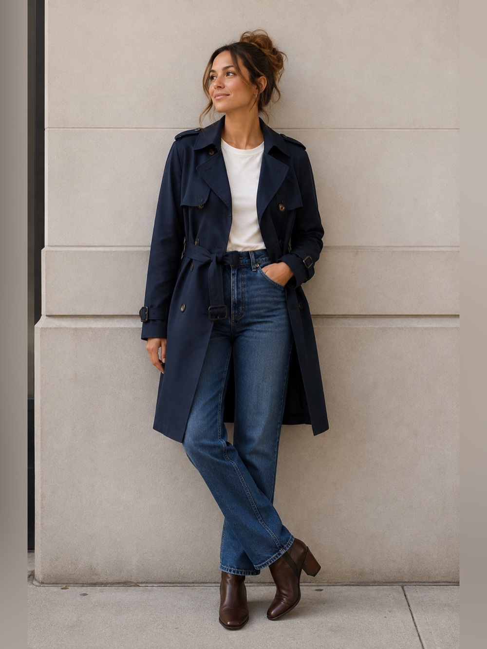 Club Monaco Navy Double-Breasted Trench Coat with Belt